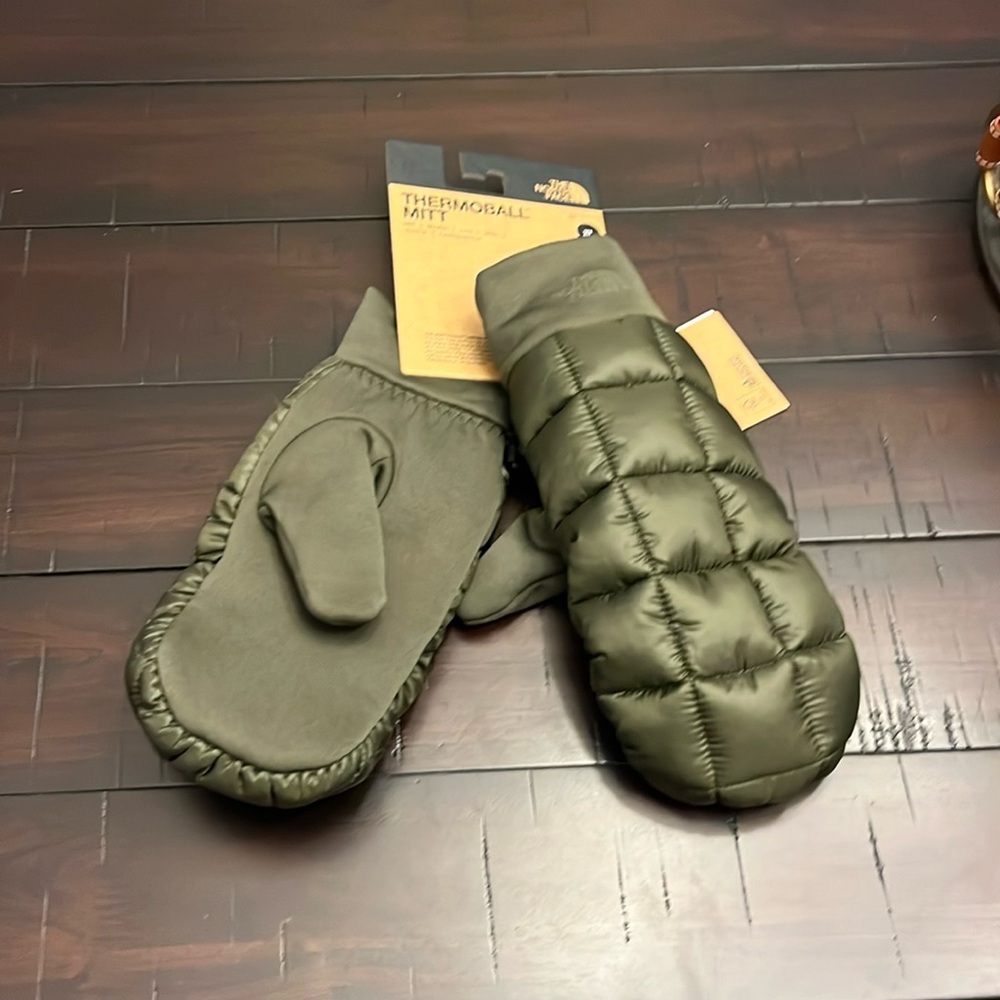The North Face Thermoball Mittens Mitts Taupe green new Quilted Mens Size XL